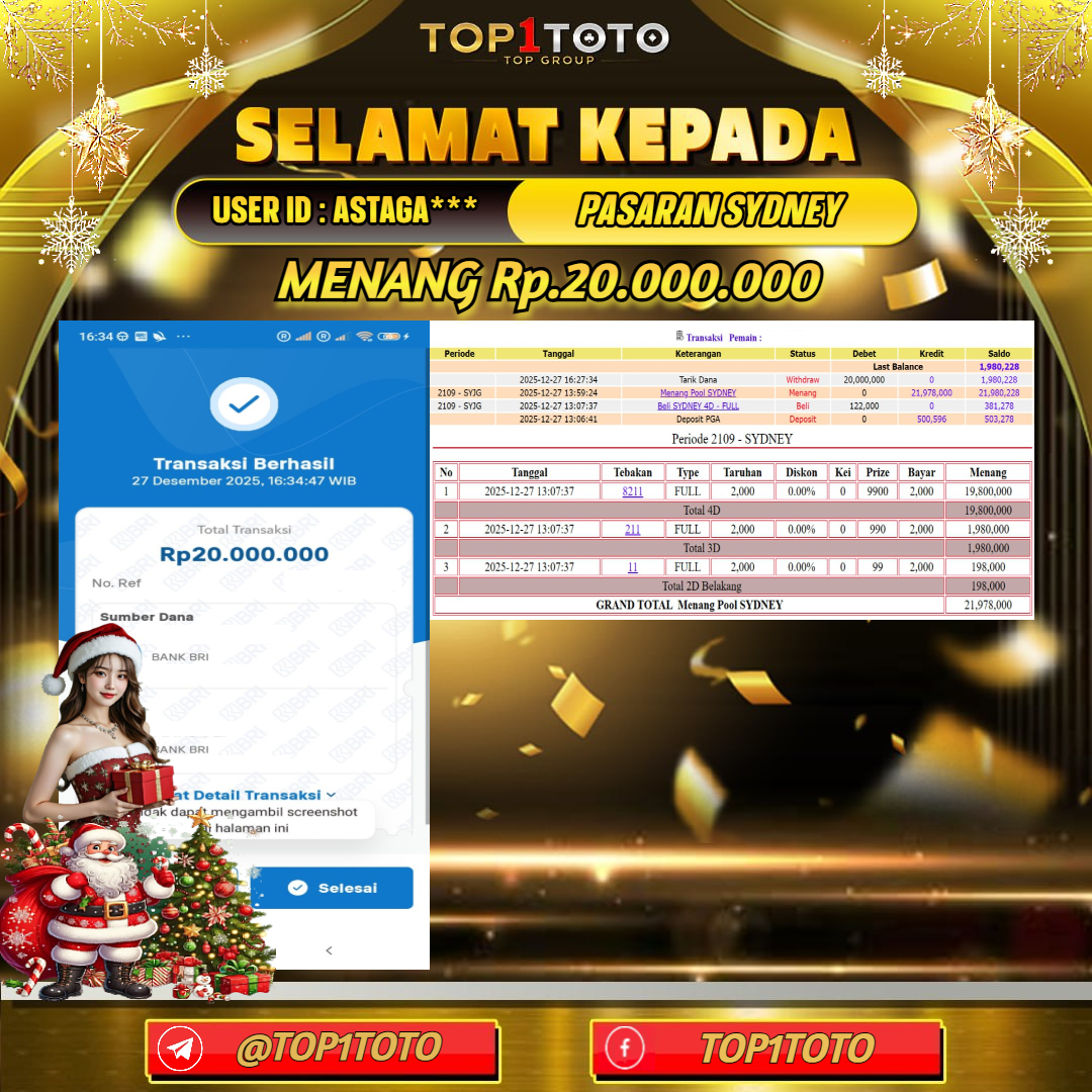 TOP1TOTO JACKPOT TOGEL PASARAN SYDNEY Rp.20.000.000 - LUNAS USER ID : ASTAGA***